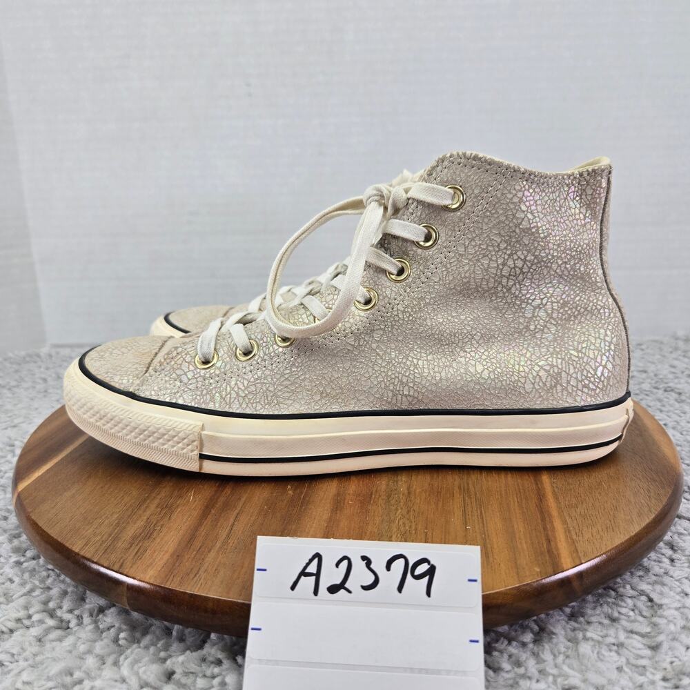 Converse Womens 9 Chuck Taylor All Star Hi Ivory Iridescent Leather Y2K Sneaker